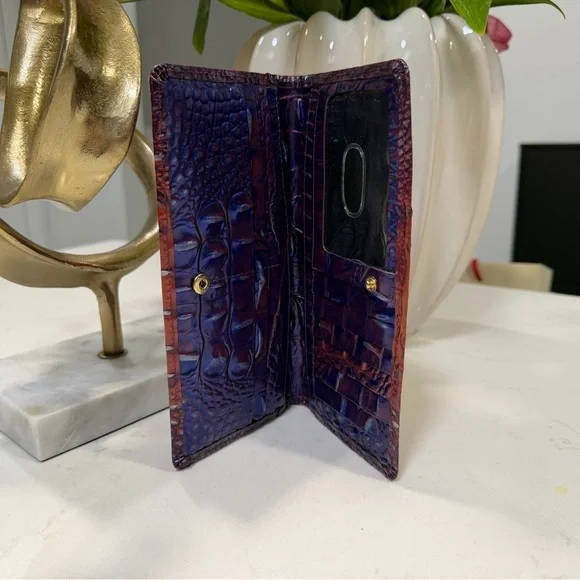 Brahmin Burgundy and Chestnut Crocodile Embossed Clutch - Picture 9 of 12